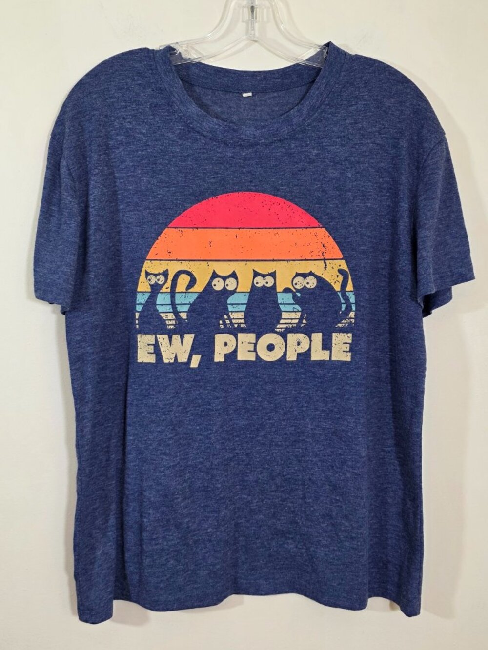 Graphic Cat Tee - 'Ew, People' - Navy Blue Womans Size XL